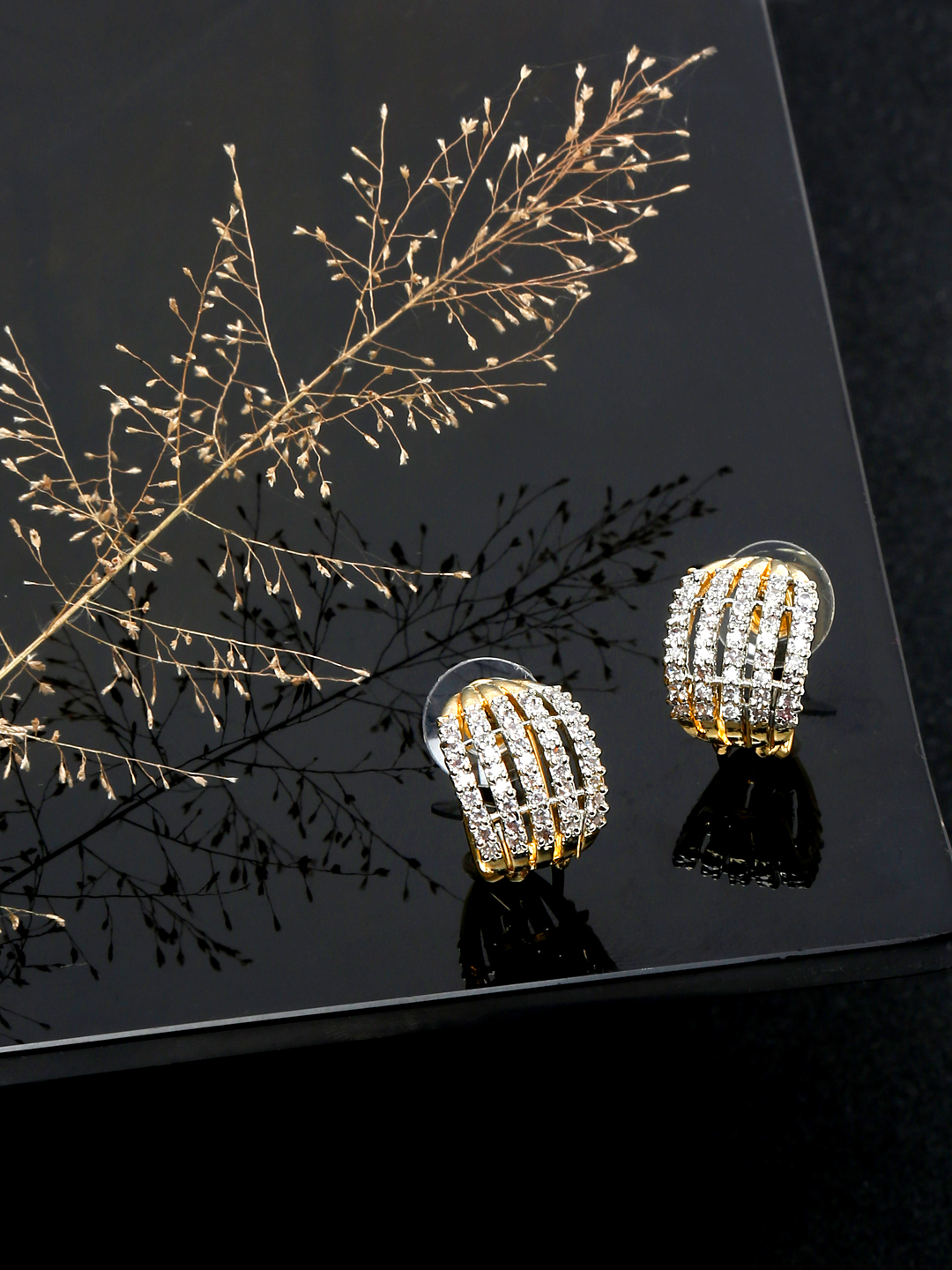 YouBella Jewellery Gold Plated American Diamond Studded Huggie Earrings for Girls and Women (YBEAR_33354) (Gold)